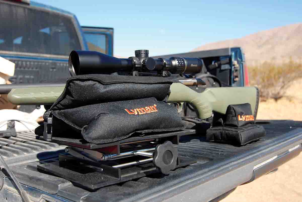 Jim used the Lyman Bag Jack to set up a stable shooting rest while shooting targets and ground squirrels from the tailgate of his pickup truck.